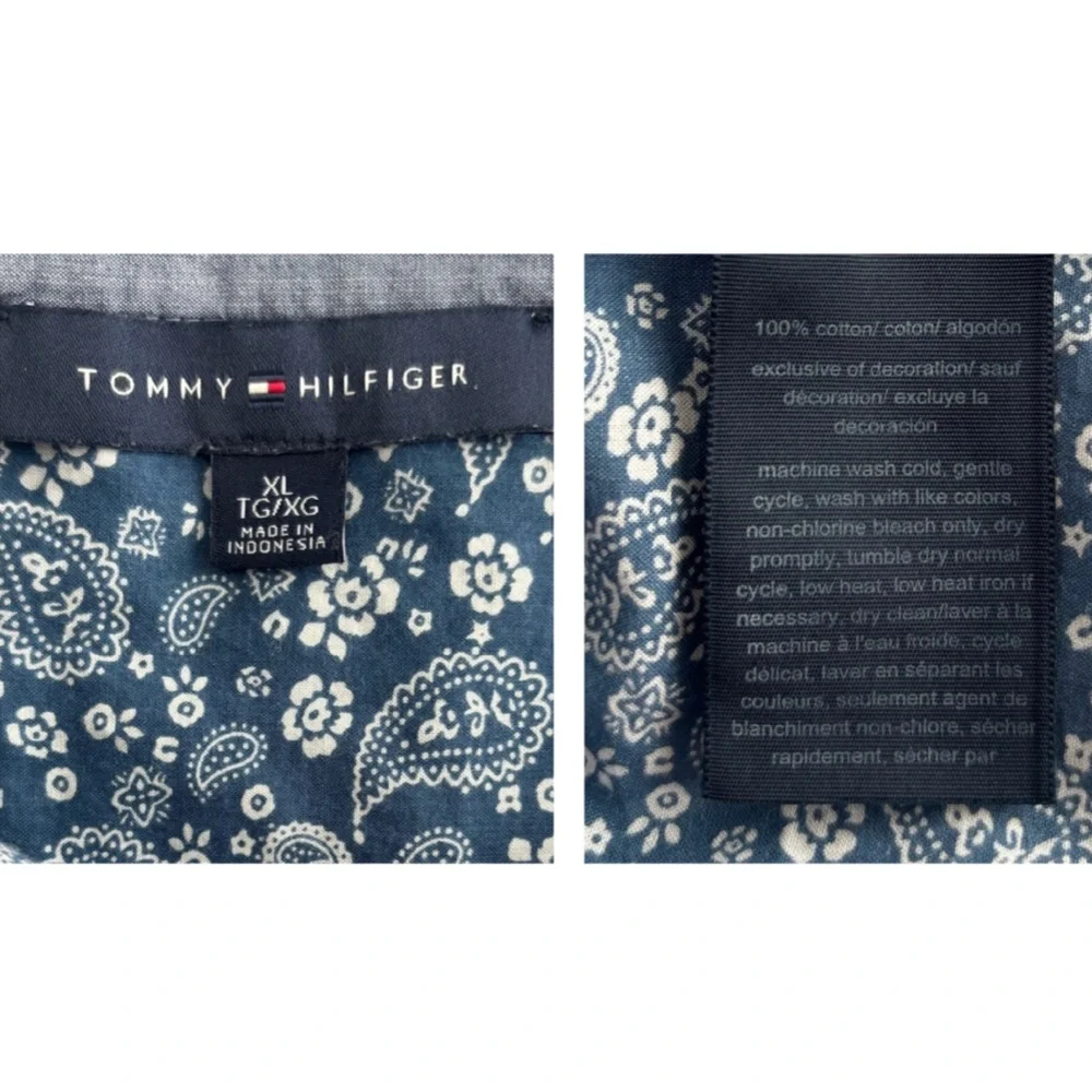 Vintage Floral Blouse Tommy Hilfiger Chambray Blue Cotton Minimalist Size XL - Picture 11 of 17